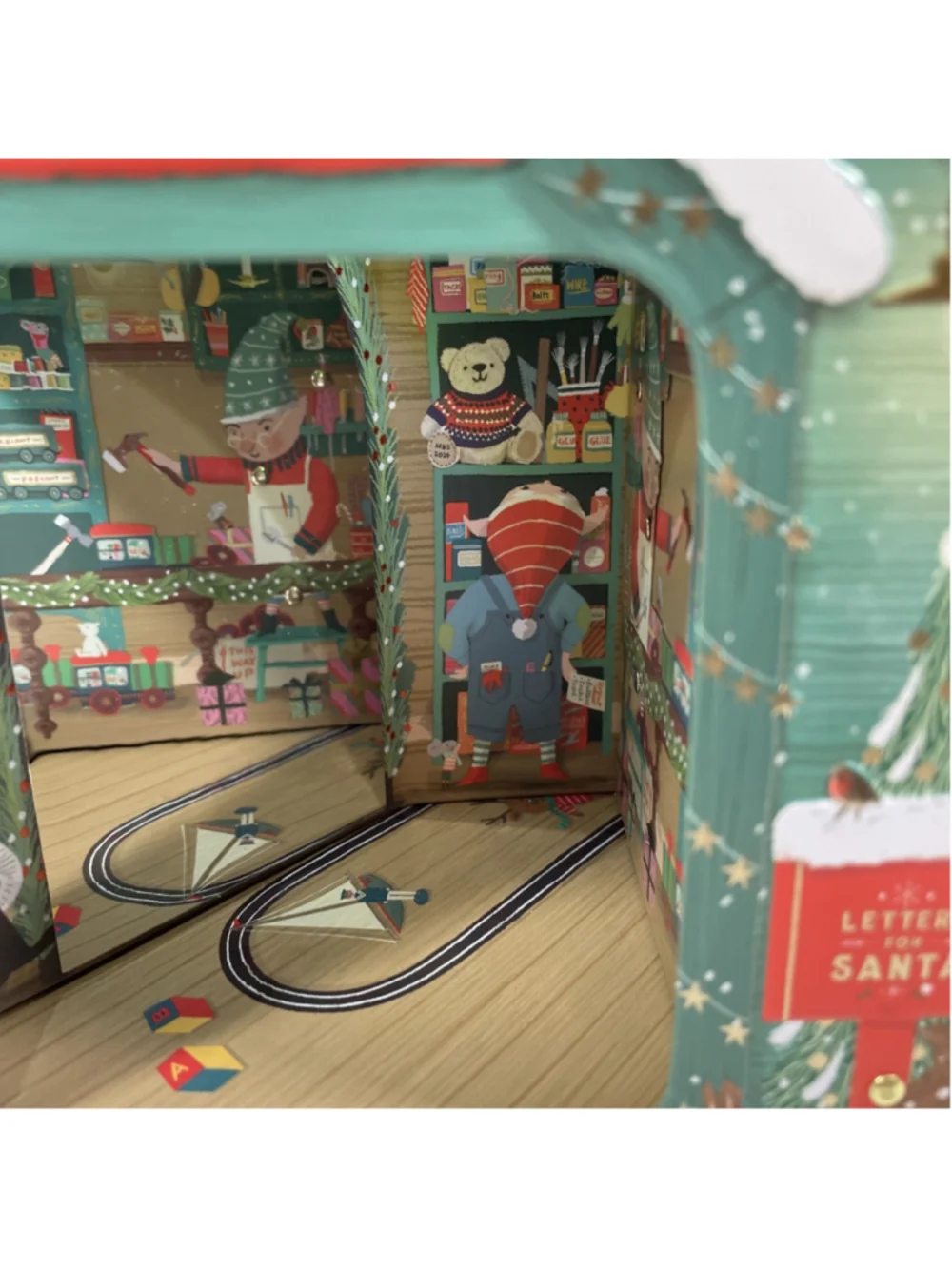 M&S Empty Musical Light Up Animated Christmas Metal Tin House Santa's Workshop